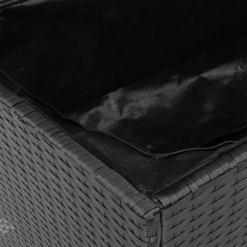  fekete polyrattan és akácfa kerti tárolóláda 110 x 50 x 54 cm