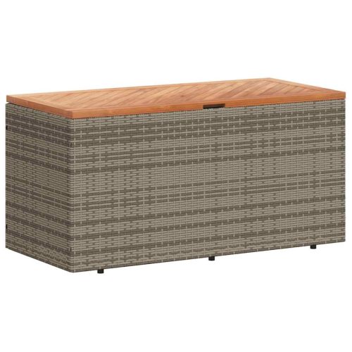  szürke polyrattan és akácfa kerti tárolóláda 110 x 50 x 54 cm