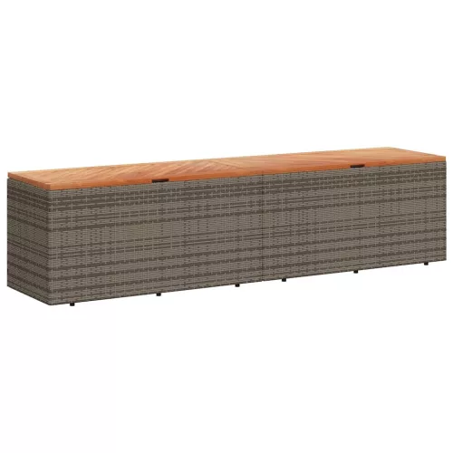  szürke polyrattan és akácfa kerti tárolóláda 220 x 50 x 54 cm