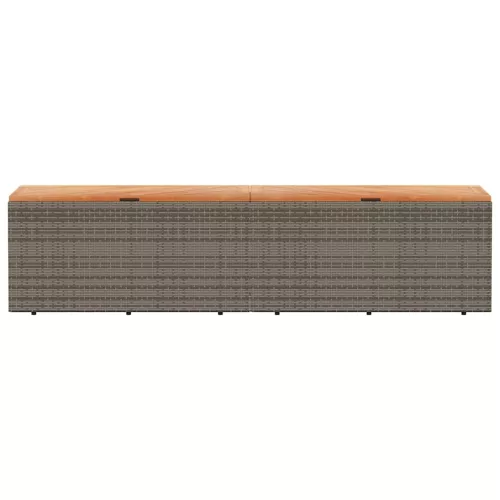  szürke polyrattan és akácfa kerti tárolóláda 220 x 50 x 54 cm