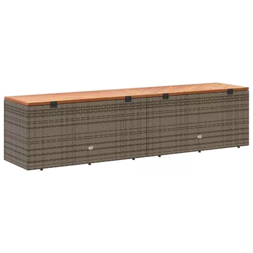  szürke polyrattan és akácfa kerti tárolóláda 220 x 50 x 54 cm