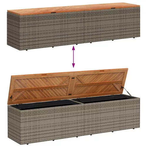  szürke polyrattan és akácfa kerti tárolóláda 220 x 50 x 54 cm