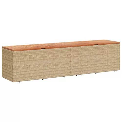  bézs polyrattan és akácfa kerti tárolóláda 220 x 50 x 54 cm