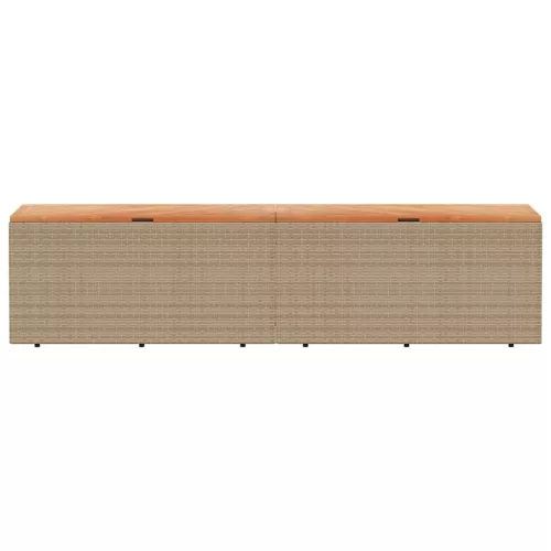  bézs polyrattan és akácfa kerti tárolóláda 220 x 50 x 54 cm