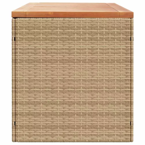  bézs polyrattan és akácfa kerti tárolóláda 220 x 50 x 54 cm