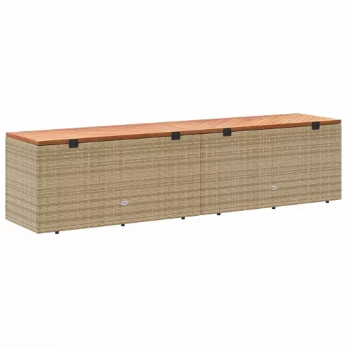  bézs polyrattan és akácfa kerti tárolóláda 220 x 50 x 54 cm