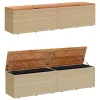  bézs polyrattan és akácfa kerti tárolóláda 220 x 50 x 54 cm