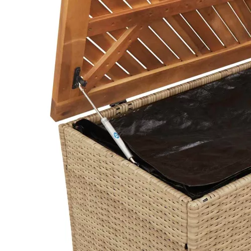  bézs polyrattan és akácfa kerti tárolóláda 220 x 50 x 54 cm