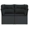  2 személyes fekete polyrattan kerti kanapé párnával