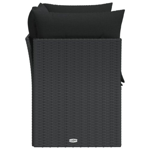  2 személyes fekete polyrattan kerti kanapé párnával