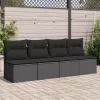  4 személyes fekete polyrattan kerti kanapé párnával
