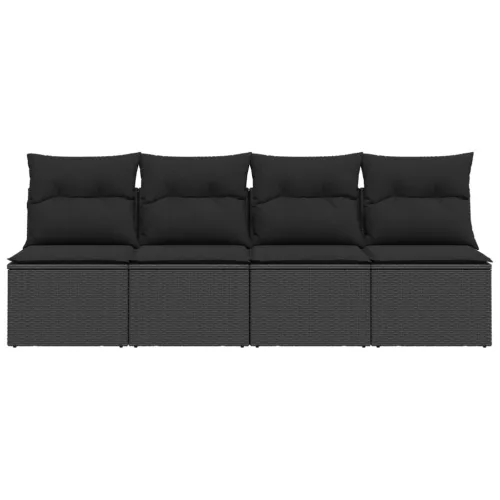  4 személyes fekete polyrattan kerti kanapé párnával