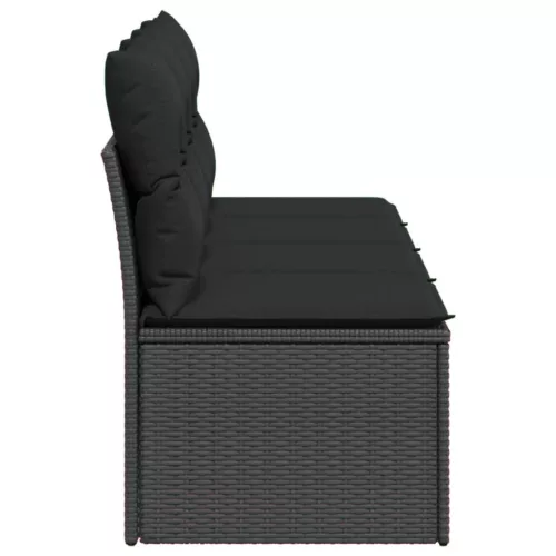  4 személyes fekete polyrattan kerti kanapé párnával