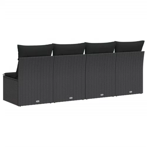  4 személyes fekete polyrattan kerti kanapé párnával