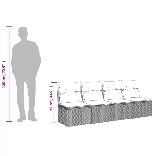  4 személyes fekete polyrattan kerti kanapé párnával