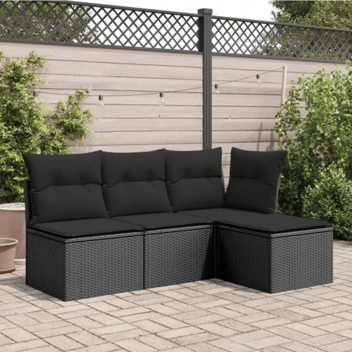  fekete polyrattan kerti szék párnával 55 x 55 x 37 cm