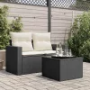  fekete polyrattan üveglapos kerti asztal 55 x 55 x 37 cm