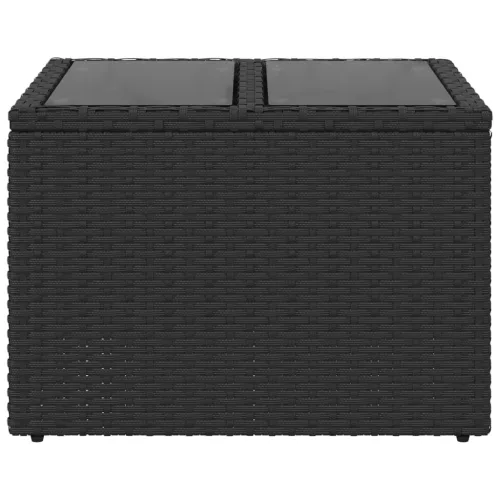  fekete polyrattan üveglapos kerti asztal 55 x 55 x 37 cm