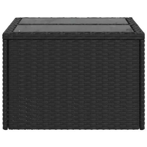  fekete polyrattan üveglapos kerti asztal 55 x 55 x 37 cm
