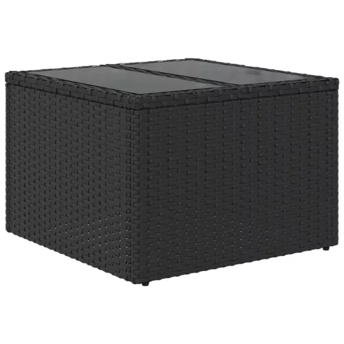  fekete polyrattan üveglapos kerti asztal 55 x 55 x 37 cm