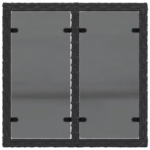  fekete polyrattan üveglapos kerti asztal 55 x 55 x 37 cm