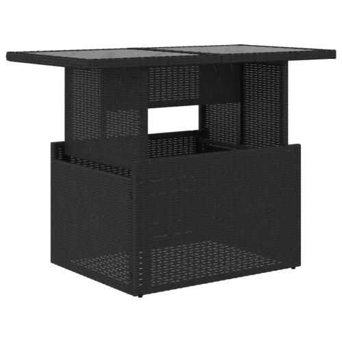  fekete polyrattan üveglapos kerti asztal 100 x 55 x 73 cm