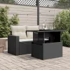  fekete polyrattan üveglapos kerti asztal 100 x 55 x 73 cm