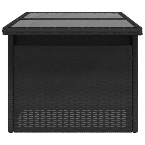  fekete polyrattan üveglapos kerti asztal 100 x 55 x 73 cm
