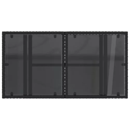  fekete polyrattan üveglapos kerti asztal 100 x 55 x 73 cm