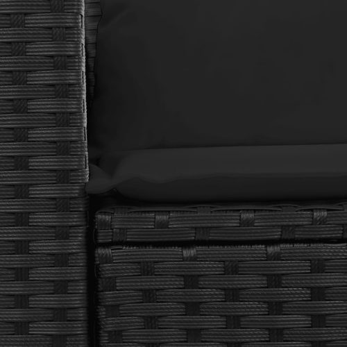  2 személyes fekete polyrattan kerti kanapé párnával