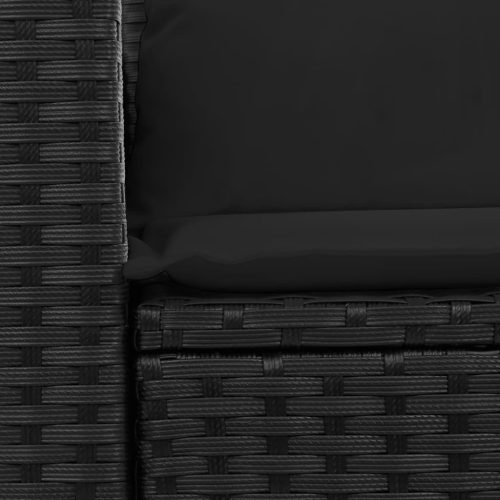  2 személyes fekete polyrattan kerti kanapé párnával