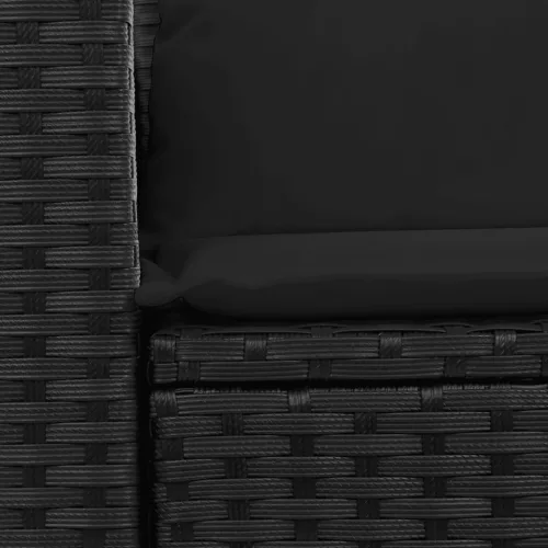  2 személyes fekete polyrattan kerti kanapé párnával