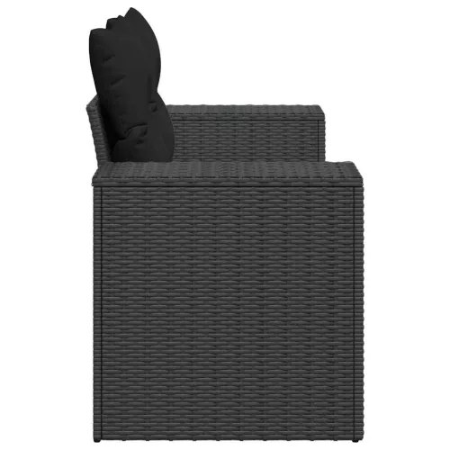  2 személyes fekete polyrattan kerti kanapé párnával