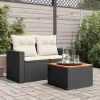  fekete polyrattan és akácfa kerti asztal 55x55x37 cm
