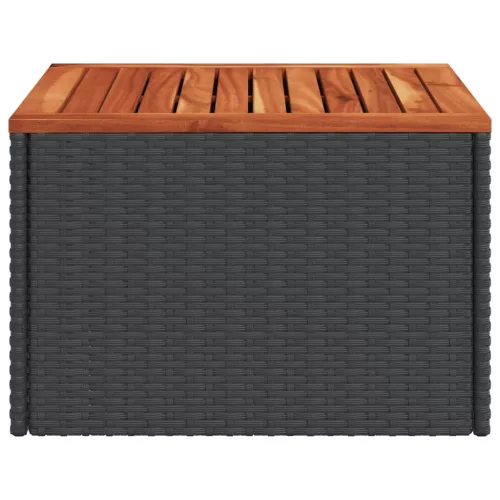  fekete polyrattan és akácfa kerti asztal 55x55x37 cm
