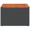  fekete polyrattan és akácfa kerti asztal 55x55x37 cm