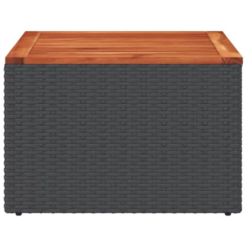  fekete polyrattan és akácfa kerti asztal 55x55x37 cm
