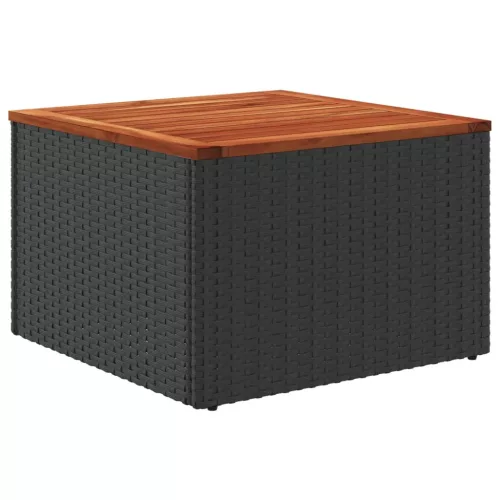  fekete polyrattan és akácfa kerti asztal 55x55x37 cm