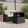  fekete polyrattan és akácfa kerti asztal 100 x 55 x 73 cm