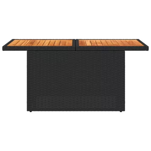 fekete polyrattan és akácfa kerti asztal 100 x 55 x 73 cm