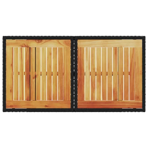  fekete polyrattan és akácfa kerti asztal 100 x 55 x 73 cm