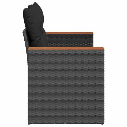  2 személyes fekete polyrattan kerti kanapé párnával