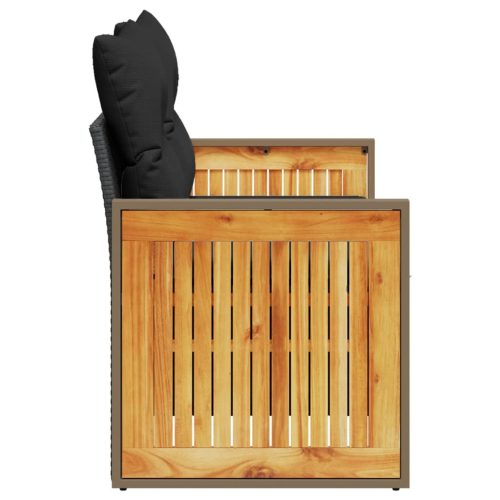  2 személyes fekete polyrattan kerti kanapé párnával