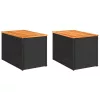  2 db fekete polyrattan és tömör fa kerti kisasztal 55x34x37 cm