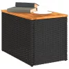  2 db fekete polyrattan és tömör fa kerti kisasztal 55x34x37 cm
