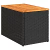  2 db fekete polyrattan és tömör fa kerti kisasztal 55x34x37 cm