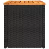  2 db fekete polyrattan és tömör fa kerti kisasztal 55x34x37 cm