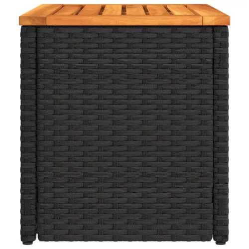  2 db fekete polyrattan és tömör fa kerti kisasztal 55x34x37 cm