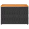  2 db fekete polyrattan és tömör fa kerti kisasztal 55x34x37 cm