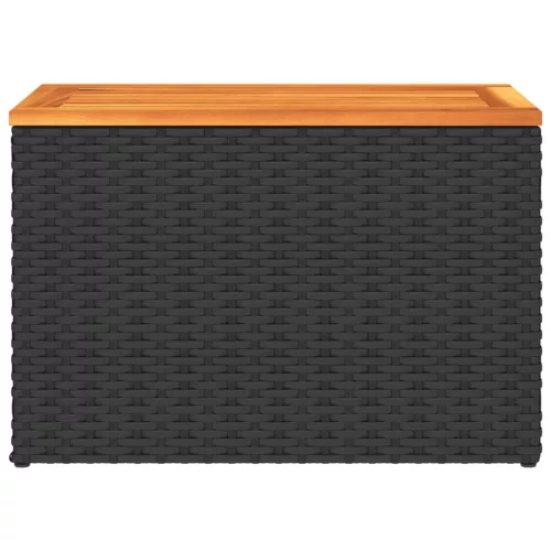  2 db fekete polyrattan és tömör fa kerti kisasztal 55x34x37 cm